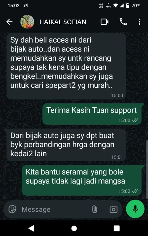 Contoh pengalaman pengguna BIJAKauto