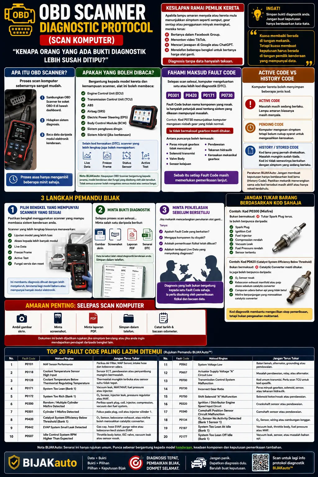 OBD Scanner Diagnostic Protocol infographic BIJAKauto Malaysia